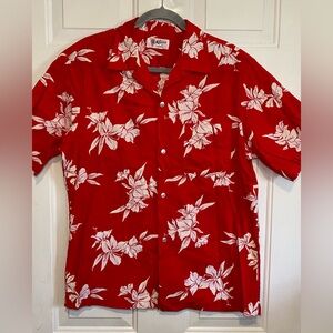 Keliis of Hawaii Hawaiian Short Sleeve Button Down Shirt Red White Mens Sz Small